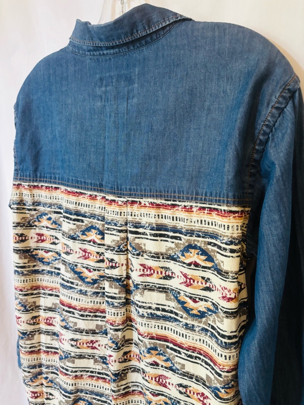 Southwest Print Denim Button Down Shirt